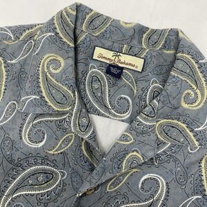 Tommy Bahama Men's M Silk Gray Yellow Paisley Print Short Sleeve Button Shirt
